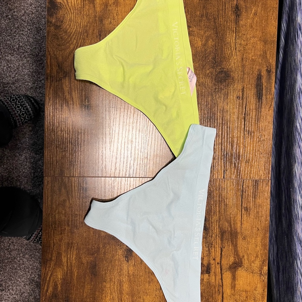 Victoria's Secret Neon Yellow and Light Blue Panties